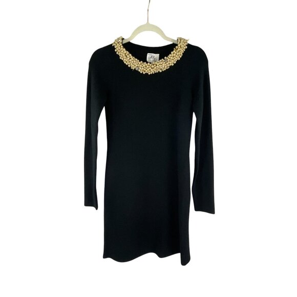 Milly New York Wool Sweater Dress Pearl Embellished Neck Size S Evening Neutral - Picture 2 of 12